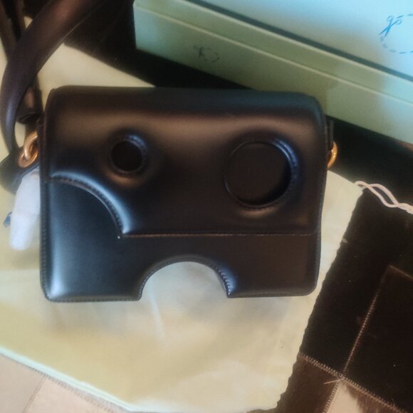 OFF-WHITE Burrow 27 Leather Flap Crossbody Bag Cutouts New $1552.00 - Picture 7 of 7